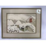 Keith Henderson (1883-1982), cottage in a snowy la