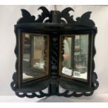 A Victorian ebonised corner wall mirror and shelf,
