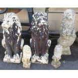 5 stone lion garden statues, various sizes