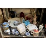Shelf to include 2 jug & bowls, plates, tea pot, C