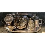 Garrard silver plated tray together with various metalware
