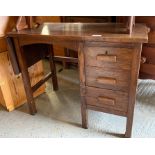 Stained oak desk with 3 drawers and a drop side