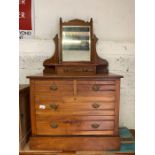 Victorian pine chest of drawers, 2 short, 2 long, with mirror