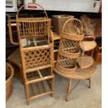 2 bamboo and wicker coffee tables, 2 bamboo bedsid