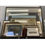 Collection of framed pictures, maps to include Yorkshire interest