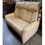 Retro two seater cream coloured leather settee