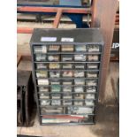 Metal set of drawers with various contents to incl