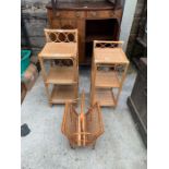 2 bamboo side tables & a bamboo magazine rack
