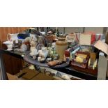 Shelf of items to include jug & bowl, trivet, shel