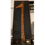 Framed wooden carving of a Giraffe neck and head