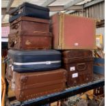 5 suitcases, metal case, metal box & Lloyd Loom st