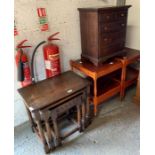 Mahogany miniature chest, yew wood side table & oa