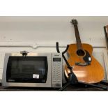 Panasonic microwave, acoustic guitar with stand