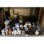 Shelf of vases, teapots, Conteake coffee set, Baby