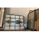 Piece of stained glass, mirrors & framed pictures