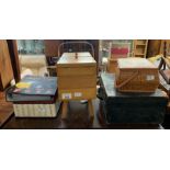 3 vintage sewing boxes, vintage vanity case and a