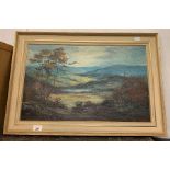 Framed mountain scene oil on canvas