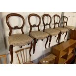 4 Victorian balloon back dining chairs plus 1 other