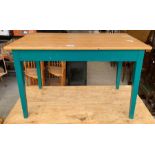 Wood top green painted bottom kitchen table