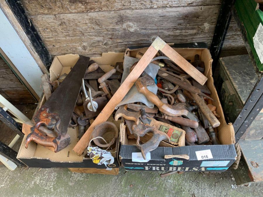 2 boxes of saws, planes & various wood working tool