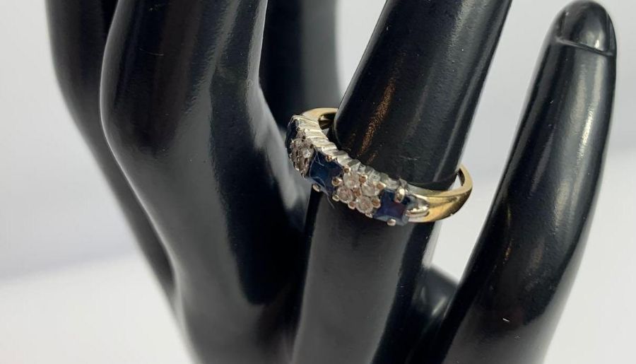 An 18 carat gold sapphire and diamond half hoop ri - Image 2 of 3