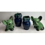 Two Denby pottery models of French bulldogs, along
