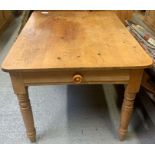 A Victorian pine kitchen table, with a single draw
