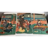 Three 19th century coloured Japanese woodblock pri