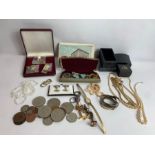 A small collection of silver and costume jewellery