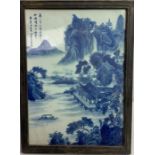 A late 19th/early 20th century Chinese blue and white panel, decorated with a t