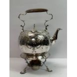 A silver plated Elkington & Co spirit kettle on st