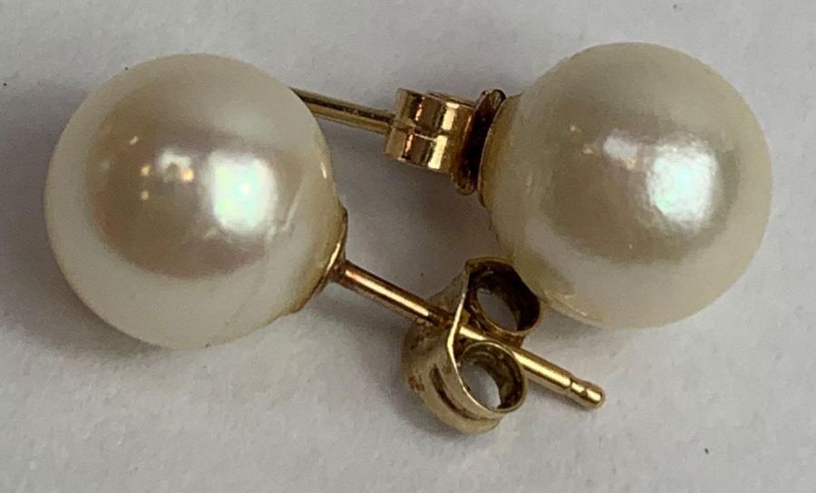 A pair of cultured pearl ear studs, approximately - Image 2 of 2