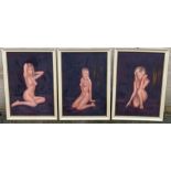 Three mid century erotic oil paintings of females,