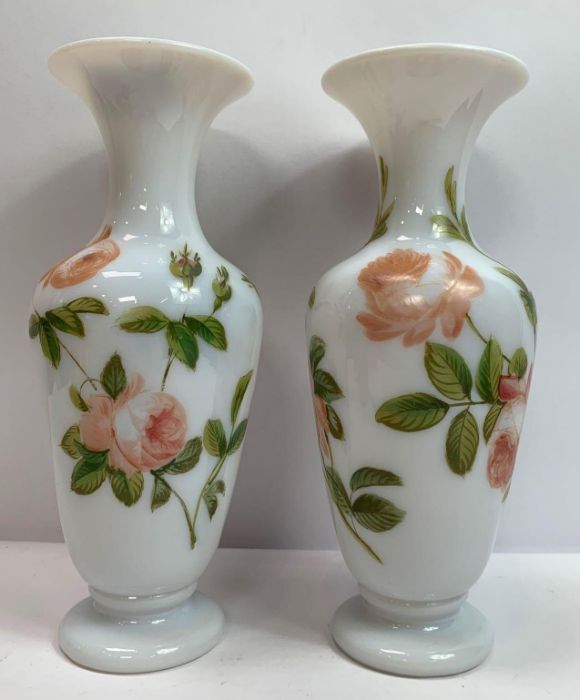 A pair of Victorian milk glass vases, of baluster
