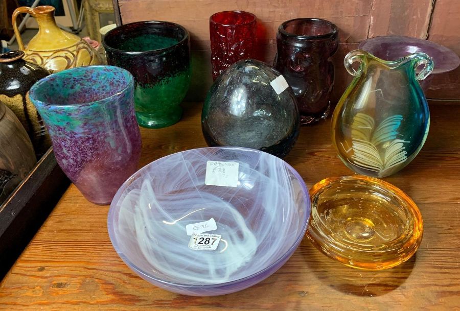A collection of studio glass to include a Whitefr