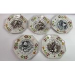 Five Victorian pearlware nursery rhyme plates, of