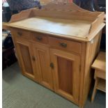 A Victorian pine sideboard, with a raised back section, t