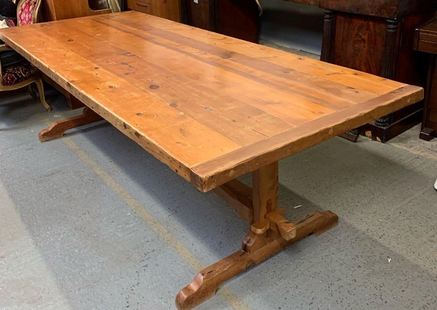 A 20th century pine refectory/kitchen table, 74cm