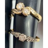 A 9 carat gold diamond cross over ring, the stones