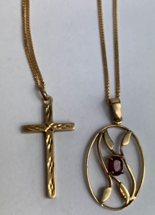 A 9 carat gold ruby set pendant, on a chain, with - Image 2 of 2