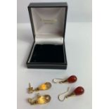 A pair of citrine briolette drop earrings; and a p