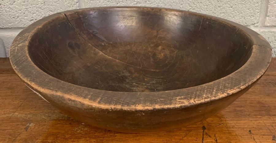 A 19th century turned sycamore dairy bowl, 43cm di - Image 4 of 5