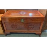 A 20th century camphor wood blanket box on stand,