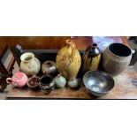 A collection of studio pottery including vases, ju