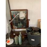 Angle poise lamp, mahogany dressing table mirror &