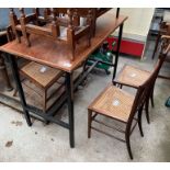 Industrial workshop table with metal base and wood