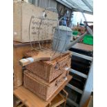 2 wicker picnic baskets, oak cheese board,magazine