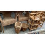 12 pieces of wicker to include chairs, shelving, b