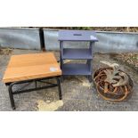 Grey wooden mini steps, small table with metal fra