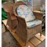 Pair of bamboo & wicker armchairs